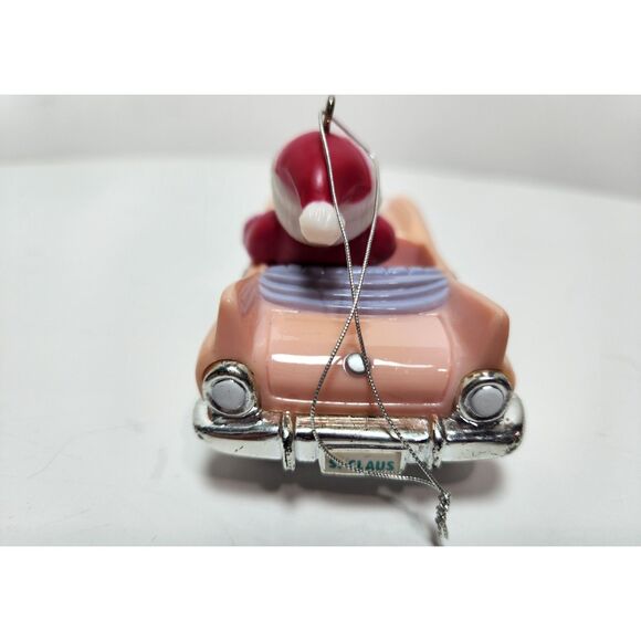 Vintage Santa in Convertible Car Ornament Pink Automobile Made Hong Kong - Picture 3 of 7